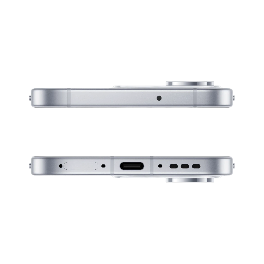 OPPO Reno16 5G branco com tela ampla perfurada, traseira perolada com anel gráfico, módulo triplo de câmeras saliente e carregador incluso - Item4