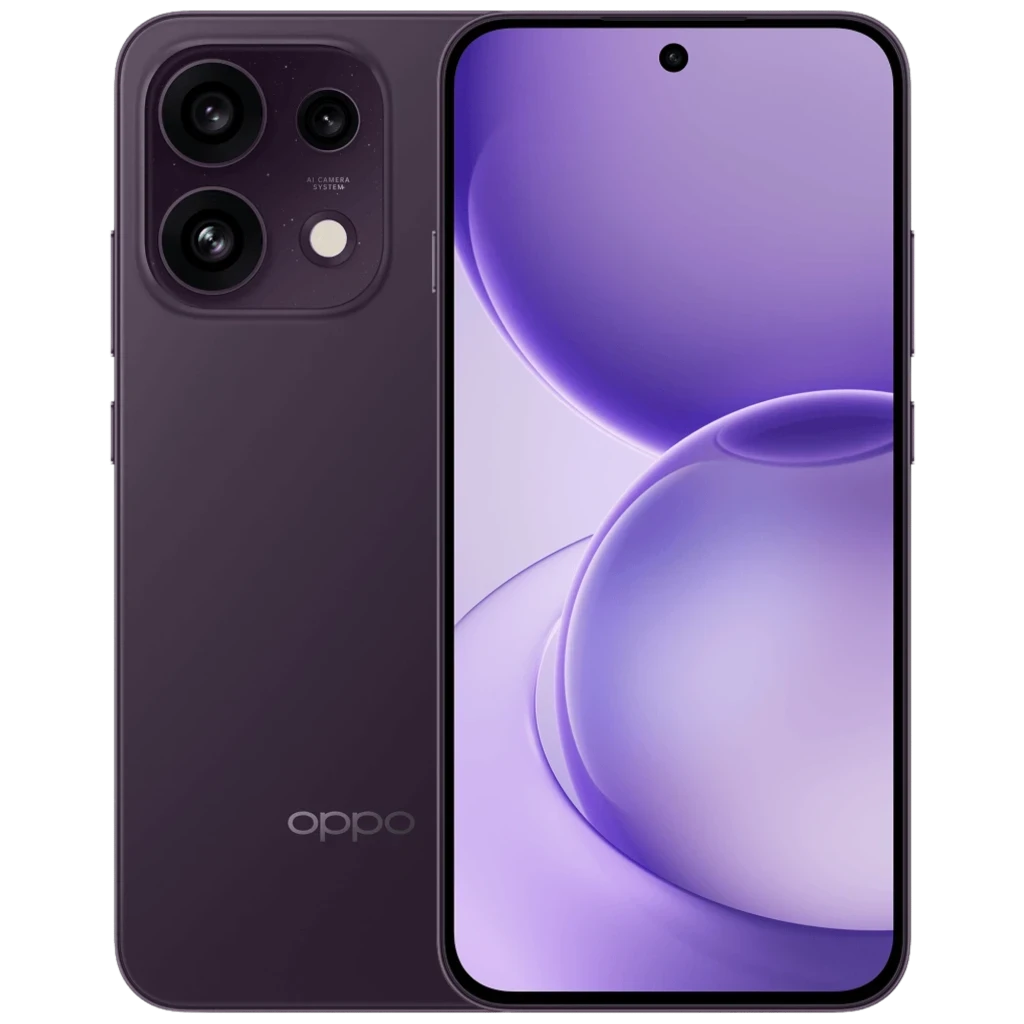 OPPO Reno16 FS 5G púrpura con pantalla AMOLED 6,57 pulgadas 120Hz, frontal con orificio central y triple cámara trasera 50MP en módulo redondeado