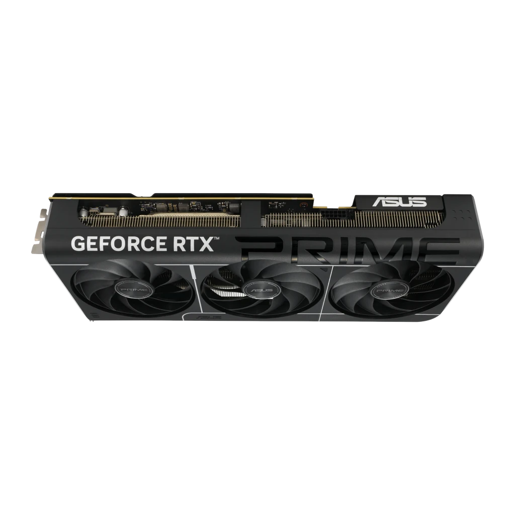 ASUS Prime GeForce RTX 5070 Ti OC 16GB Preto, produto e caixa: placa com triplo ventilador ao lado da embalagem - Item4