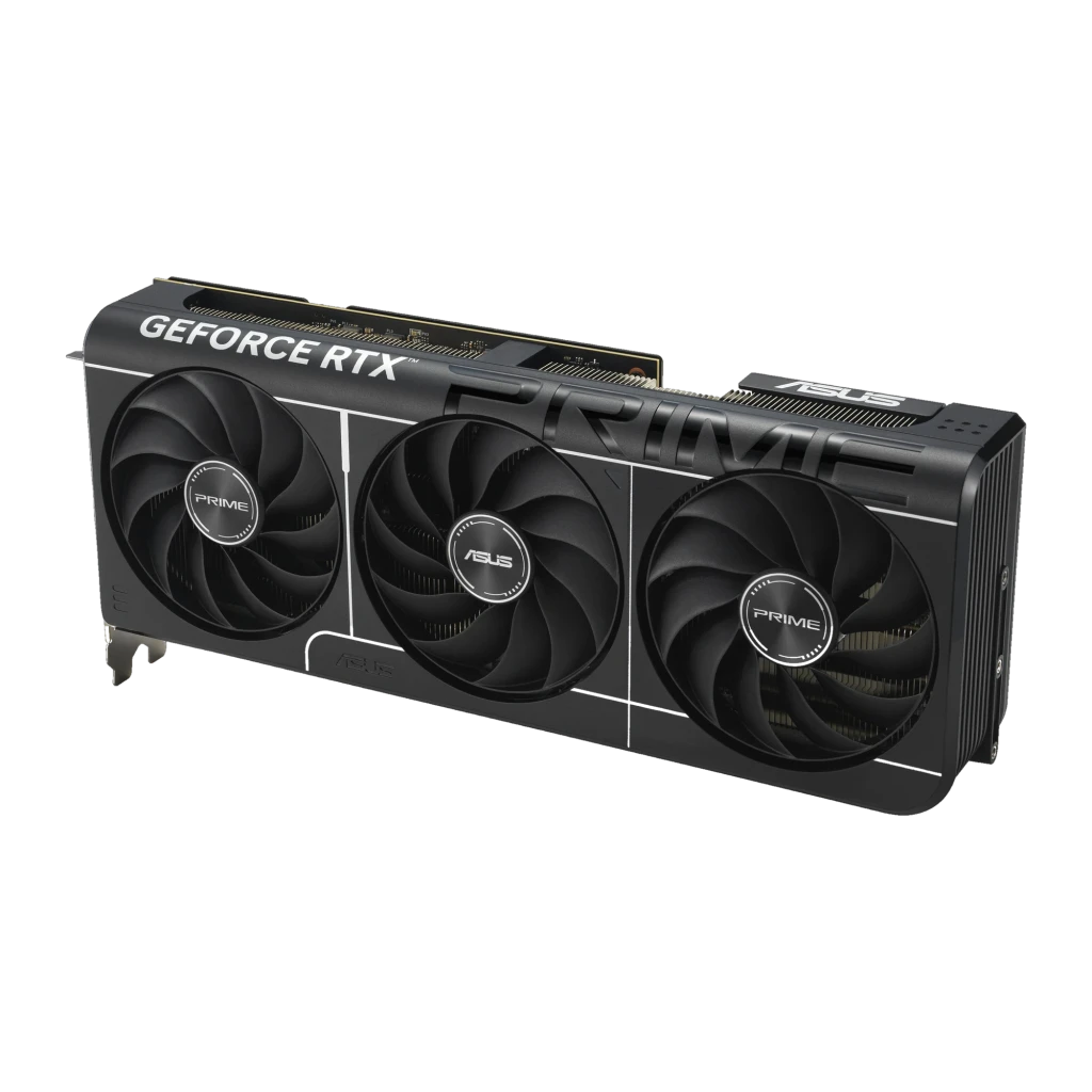 ASUS Prime GeForce RTX 5070 Ti OC 16GB Preto, produto e caixa: placa com triplo ventilador ao lado da embalagem - Item1