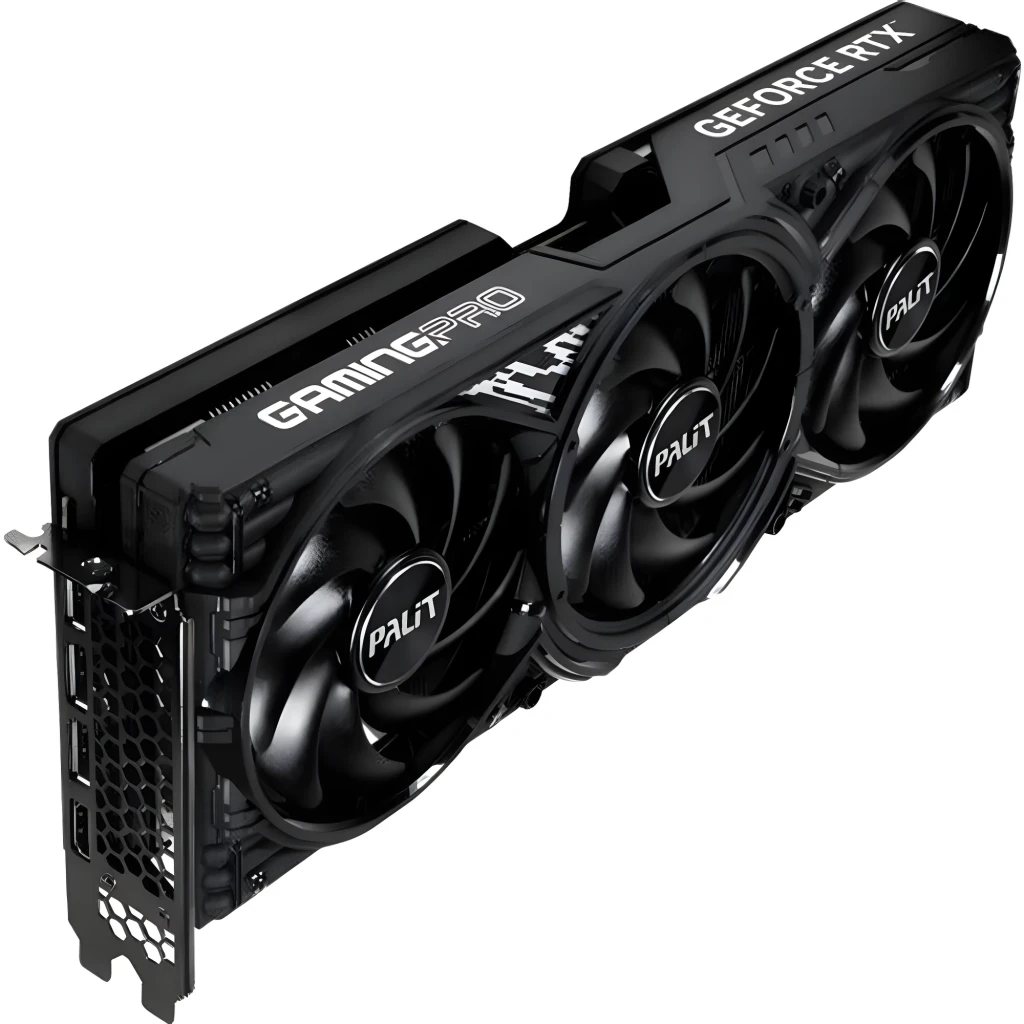 Palit RTX 5070 Ti GamingPro-S 16GB preto, caixa e placa: embalagem azul ao lado da GPU com triplo ventilador vista frontal - Item2
