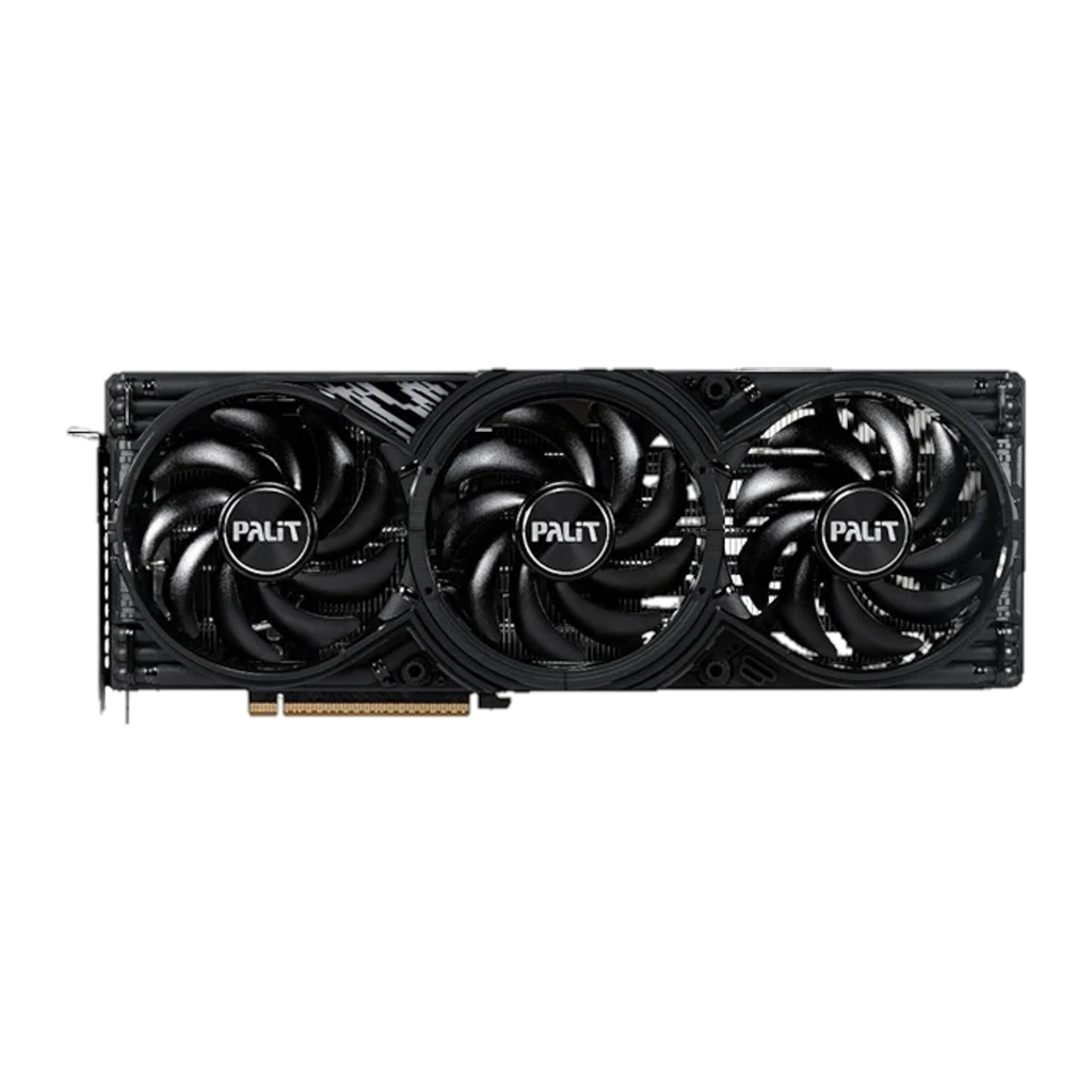 Palit RTX 5070 Ti GamingPro-S 16GB preto, caixa e placa: embalagem azul ao lado da GPU com triplo ventilador vista frontal - Item1