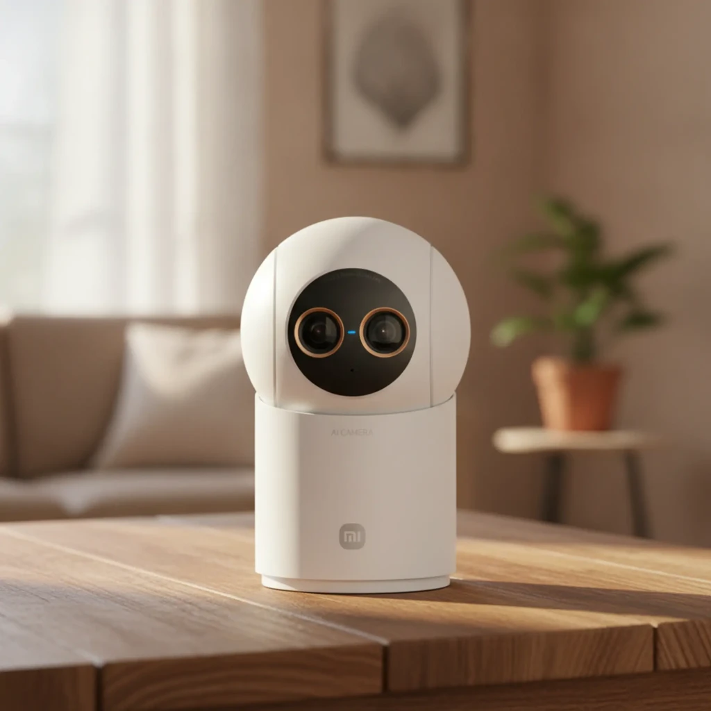 Câmara de Vigilância Xiaomi Smart Camera C701 Pro WiFi 6 4K com corpo branco, lente dupla com aros dourados, visão noturna e design esférico minimalista - Item7