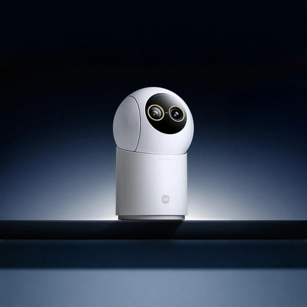 Câmara de Vigilância Xiaomi Smart Camera C701 Pro WiFi 6 4K com corpo branco, lente dupla com aros dourados, visão noturna e design esférico minimalista - Item6