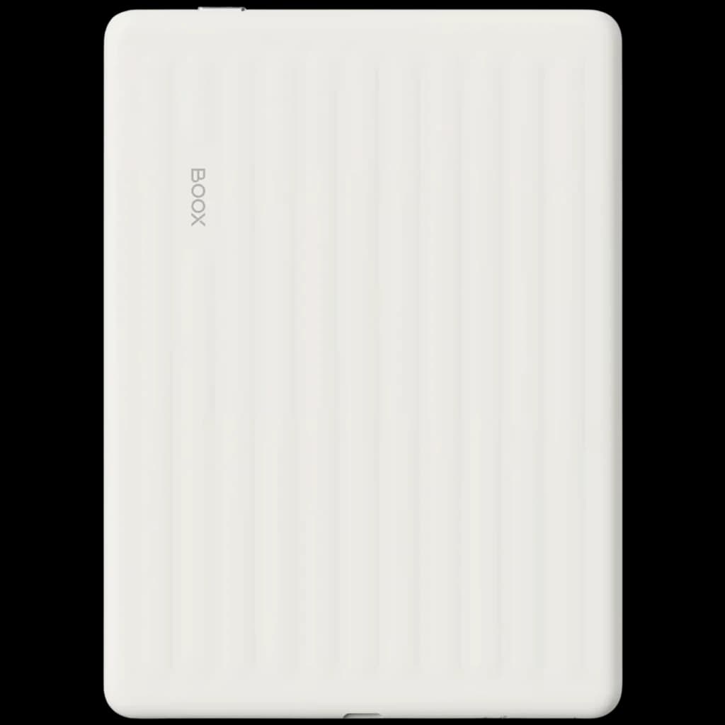 Carcasa trasera blanca del ONYX BOOX Go 6 Gen II con acabado estriado vertical y logo BOOX discreto, diseño minimalista y ligero