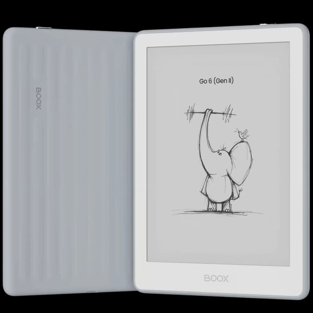 ONYX BOOX Go 6 Gen II eReader 6 pulgadas, carcasa gris con funda plegable, pantalla E Ink Carta 1300 sin reflejos, bisel blanco y dibujo en tinta negra