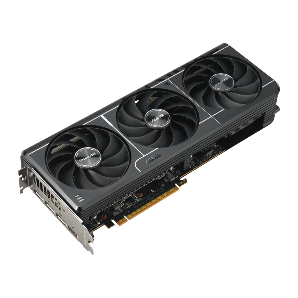 ASUS Prime RX 9070 16GB Preto, produto e caixa: placa gráfica triplo ventilador com embalagem AMD Radeon OC - Item3