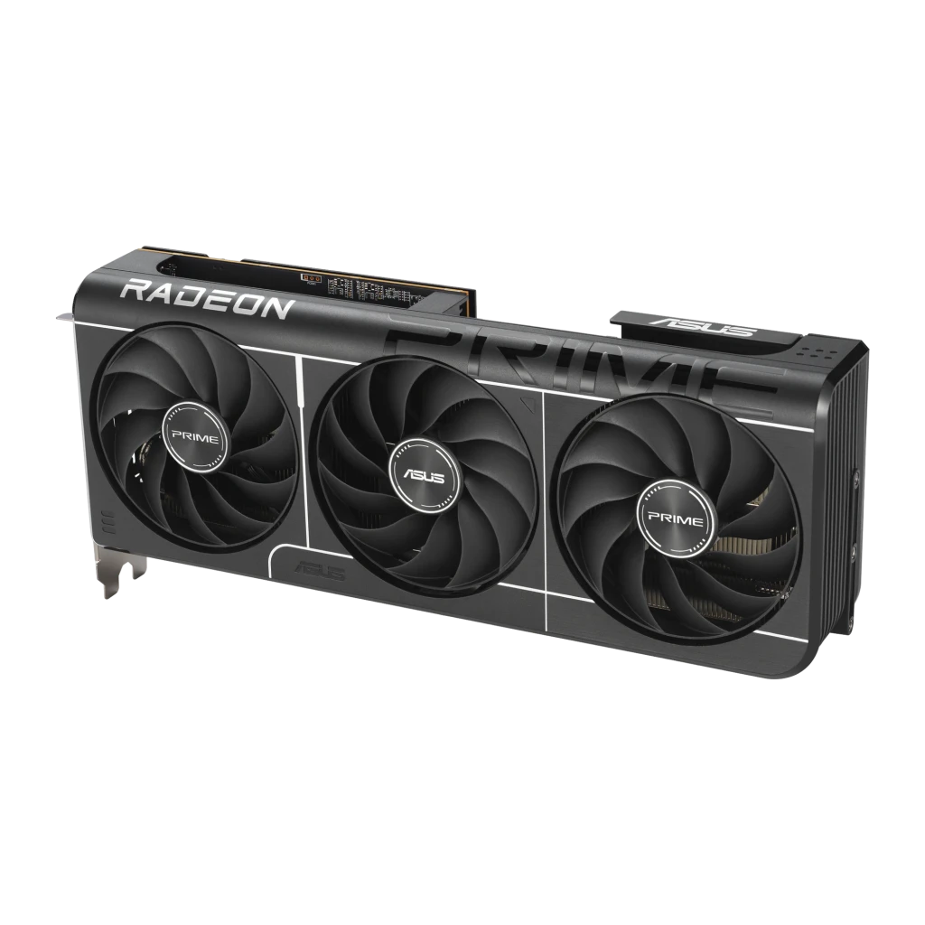 ASUS Prime RX 9070 16GB Preto, produto e caixa: placa gráfica triplo ventilador com embalagem AMD Radeon OC - Item6