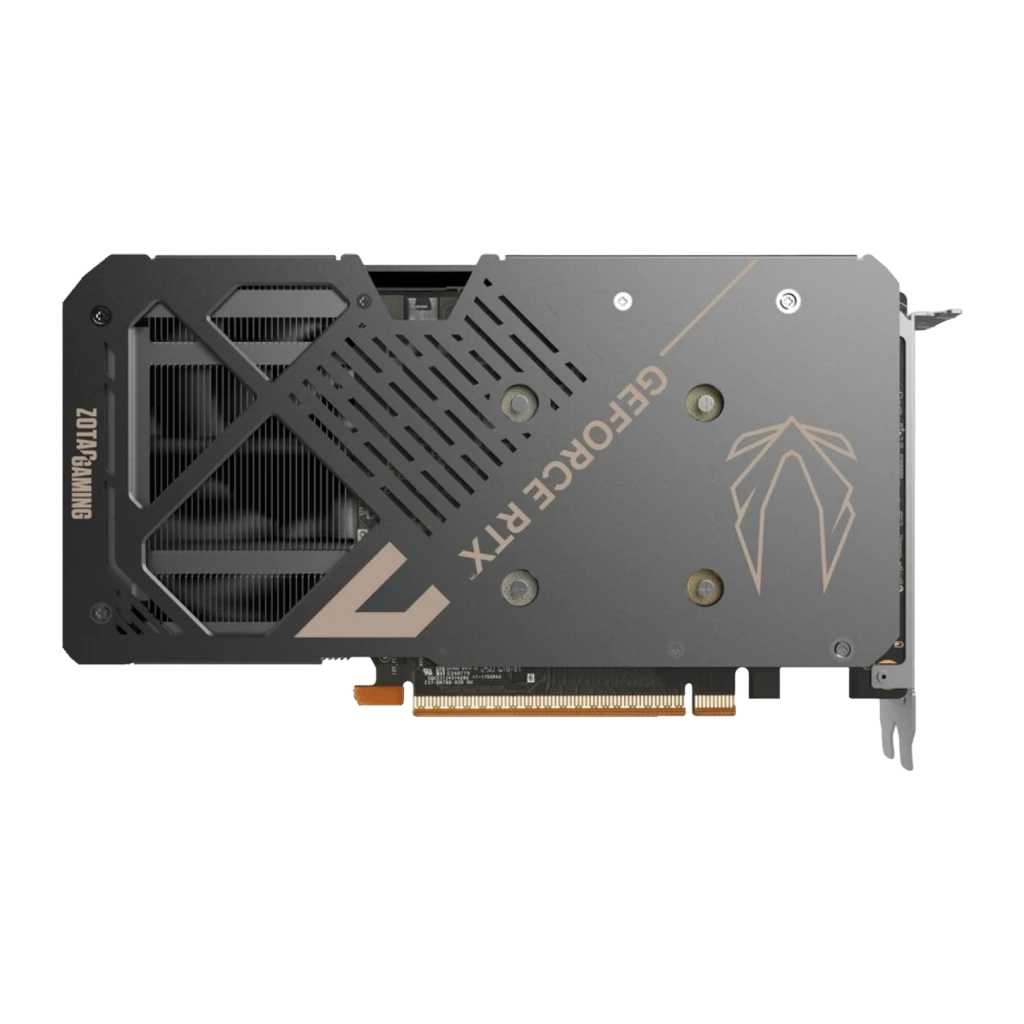 ZOTAC RTX 5060 AMP 8GB Preto, vista com caixa: placa gráfica preta com dois ventoinhas ao lado da embalagem - Item2