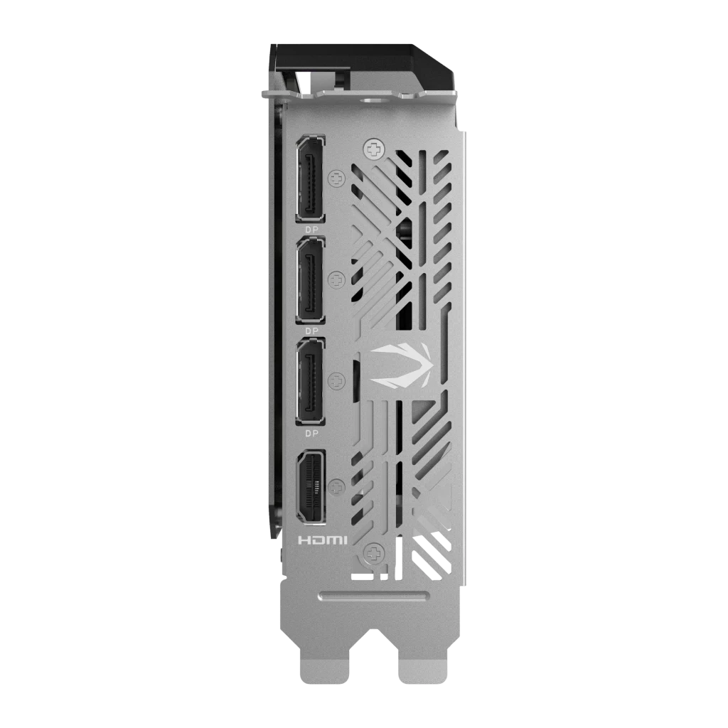 ZOTAC RTX 5060 AMP 8GB Preto, vista com caixa: placa gráfica preta com dois ventoinhas ao lado da embalagem - Item3