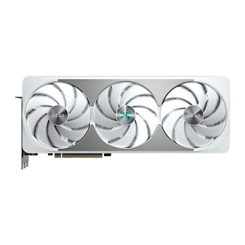 Gigabyte GeForce RTX 5070 Ti Aero OC 16GB Branco, vista com caixa: placa branca com triplo ventilador e embalagem AERO - Item1