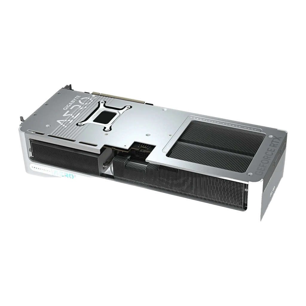 Gigabyte GeForce RTX 5070 Ti Aero OC 16GB Branco, vista com caixa: placa branca com triplo ventilador e embalagem AERO - Item2