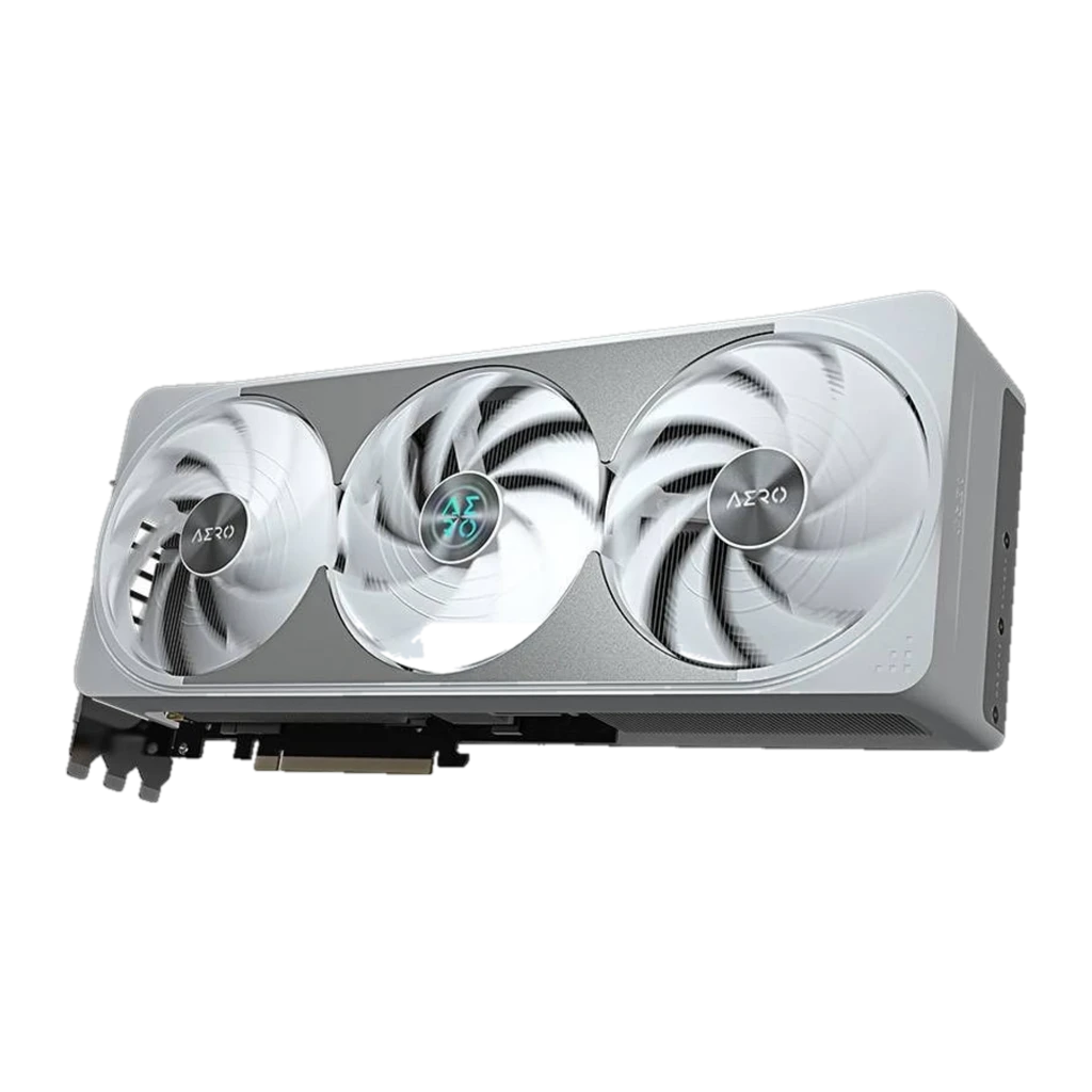 Gigabyte GeForce RTX 5070 Ti Aero OC 16GB Branco, vista com caixa: placa branca com triplo ventilador e embalagem AERO - Item5