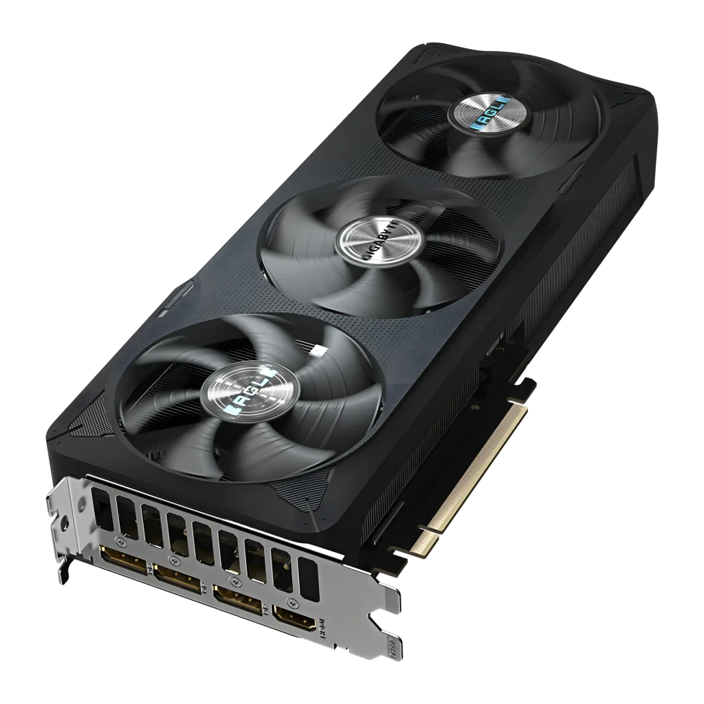 Gigabyte RTX 5070 Gaming OC 12GB Preto, vista secundária: placa gráfica com triplo ventilador e caixa do produto ao fundo - Item4