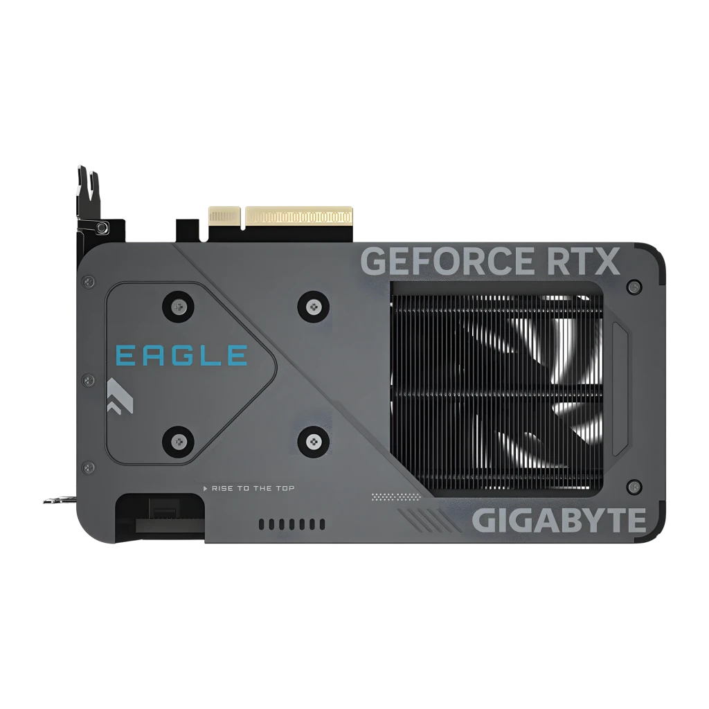 Gigabyte RTX 5060 Eagle MAX OC 8GB Preto, vista com caixa: placa gráfica com dois ventoinhas ao lado da embalagem - Item4