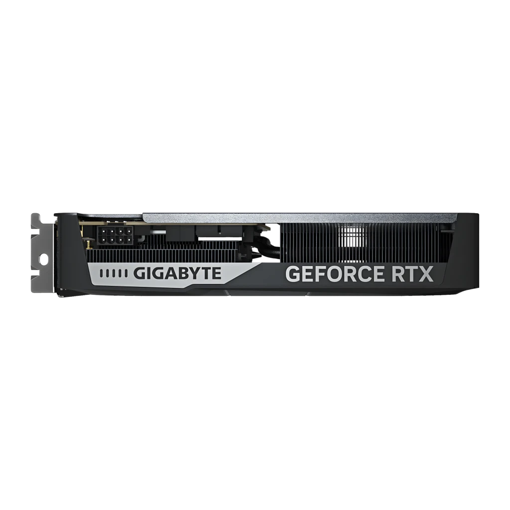 Gigabyte RTX 5060 Eagle MAX OC 8GB Preto, vista com caixa: placa gráfica com dois ventoinhas ao lado da embalagem - Item6