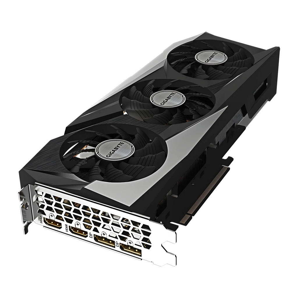 Gigabyte Radeon RX 7600 Gaming OC 8GB preto, produto com caixa: placa gráfica triplo ventilador ao lado da embalagem laranja - Item2