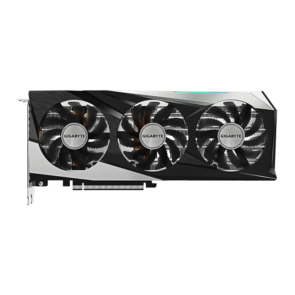 Gigabyte Radeon RX 7600 Gaming OC 8GB preto, produto com caixa: placa gráfica triplo ventilador ao lado da embalagem laranja - Item3