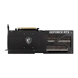 MSI GeForce RTX 5070 Ti Ventus 3X OC 16GB aluminio negro, vista trasera: disipador con aletas y conector PCIe dorado