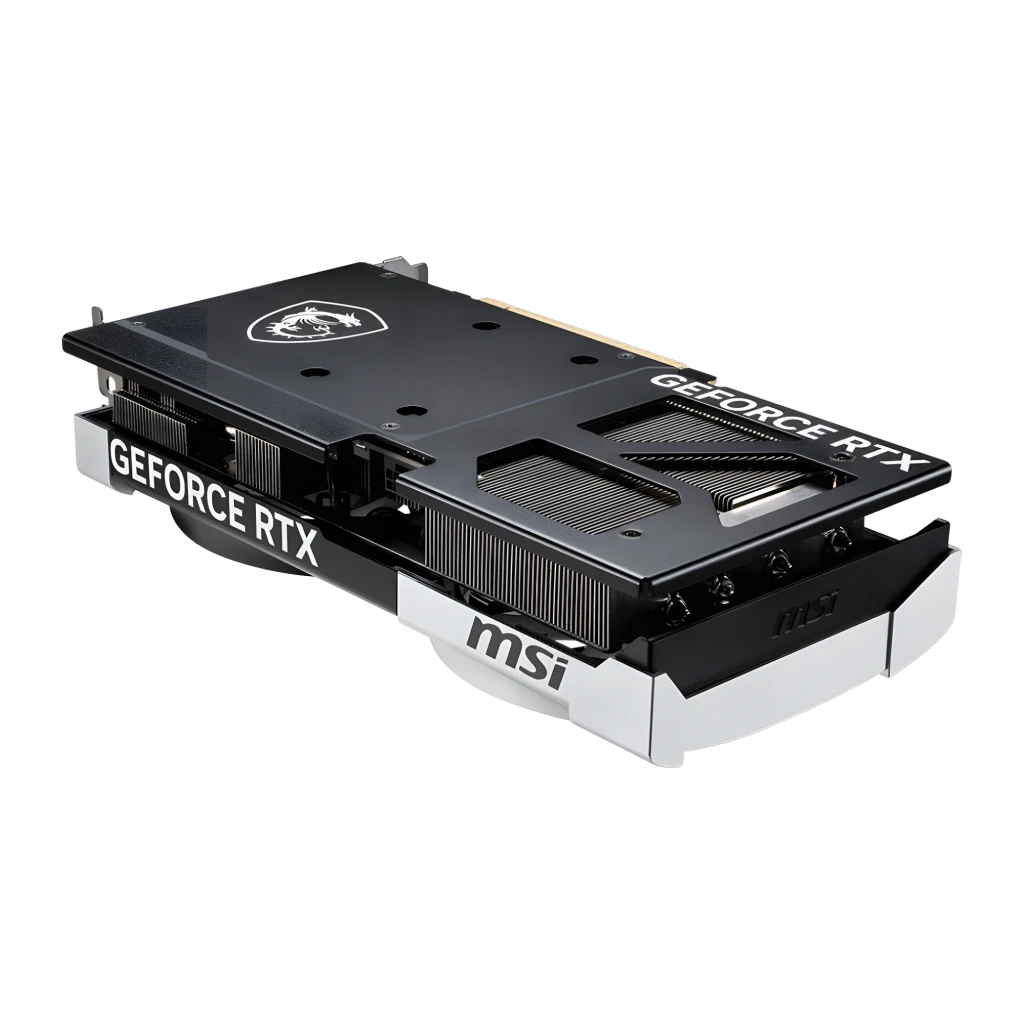 MSI GeForce RTX 5070 Ventus 2X OC 12GB Preto, vista com caixa: placa gráfica e embalagem preta com detalhes verdes - Item3