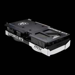 MSI GeForce RTX 5070 Ventus 2X OC 12GB Negro, vista trasera: backplate negro con logo dragón MSI y texto GeForce RTX
