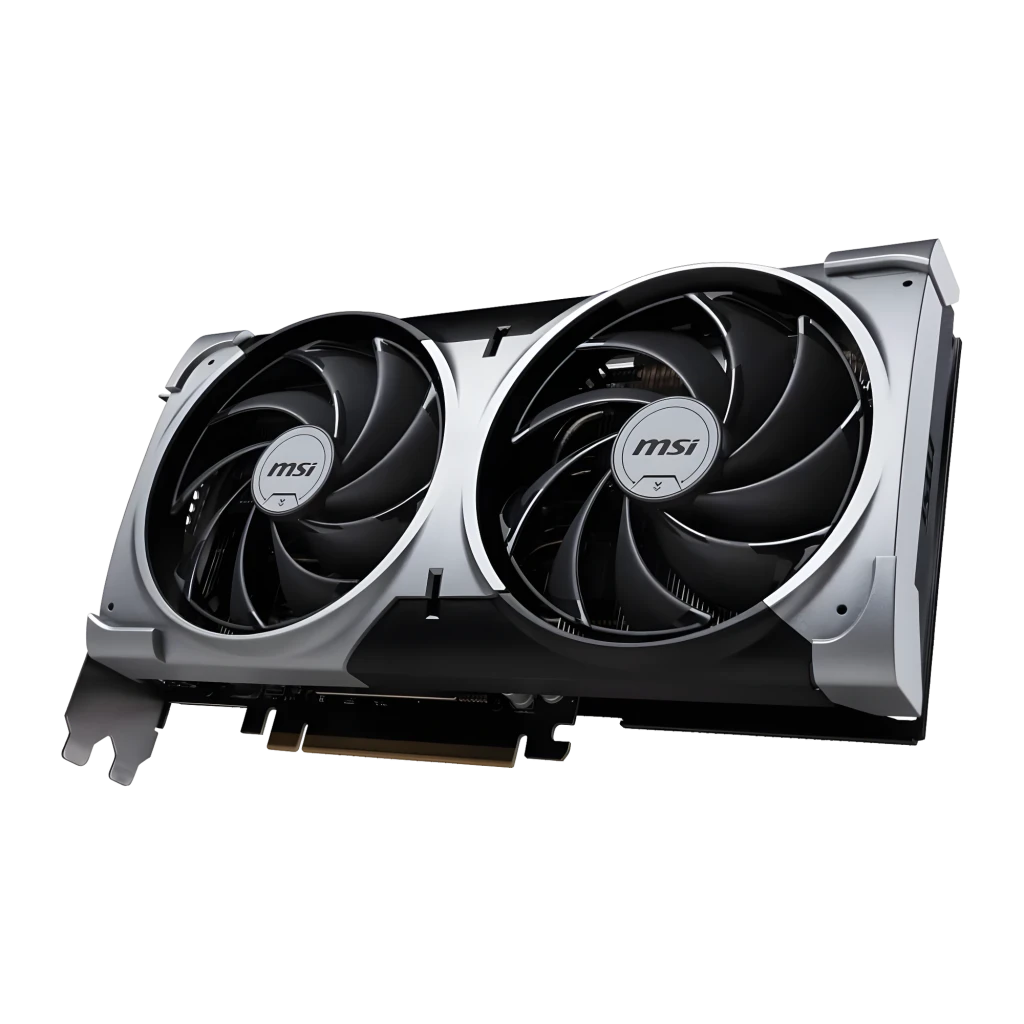 MSI GeForce RTX 5070 Ventus 2X OC 12GB Preto, vista com caixa: placa gráfica e embalagem preta com detalhes verdes - Item1