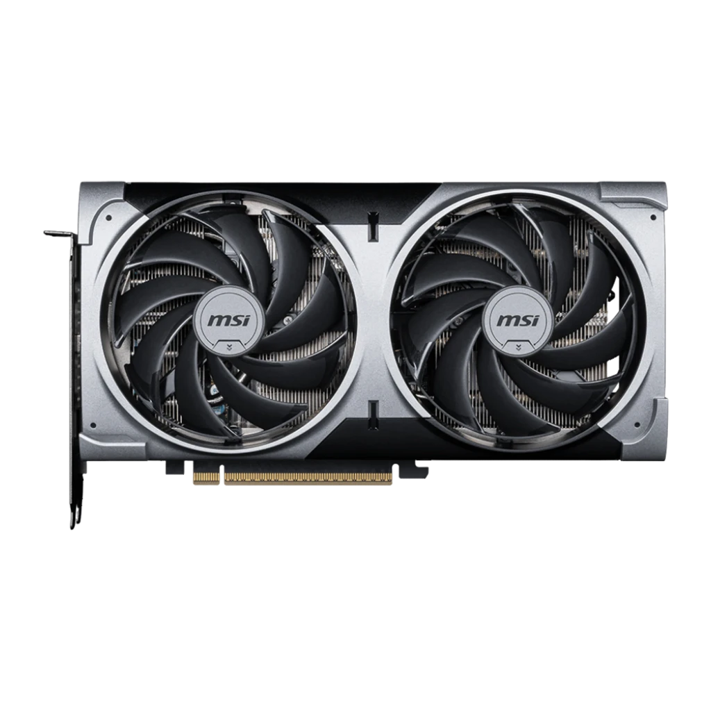MSI GeForce RTX 5070 Ventus 2X OC 12GB Preto, vista com caixa: placa gráfica e embalagem preta com detalhes verdes - Item4