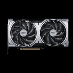 MSI GeForce RTX 5070 Ventus 2X OC 12GB Negro, vista frontal: dos ventiladores con logo MSI y conector PCIe dorado