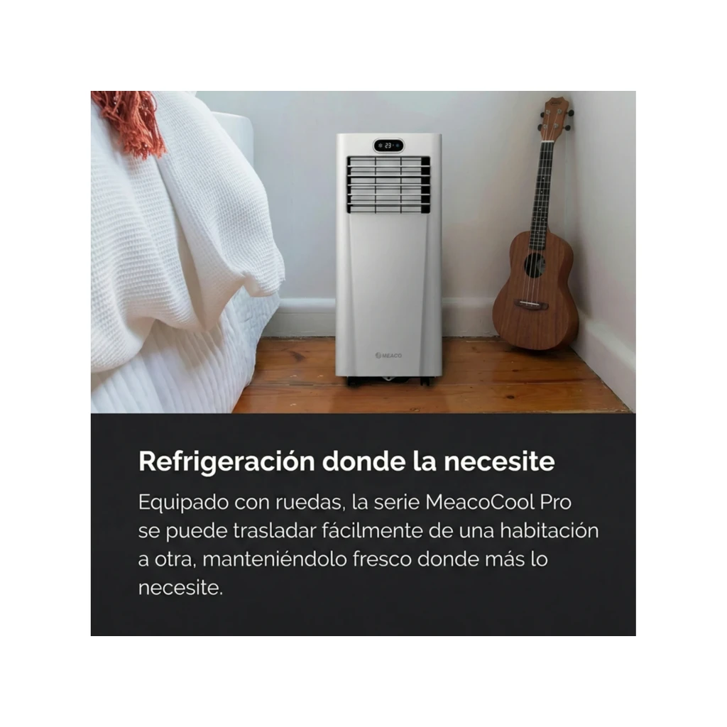 MEACO MC7000RPRO 7000 BTU climatiseur portable blanc avec écran LED, grilles d’aération horizontales, roulettes et contrôle via application mobile - Ítem1