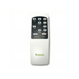 Télécommande MEACO MC7000RPRO 7000 BTU compacte, blanche, écran et boutons noirs: puissance, modes Cool/Dry/Fan, vitesses, minuterie, veille, C/°F,