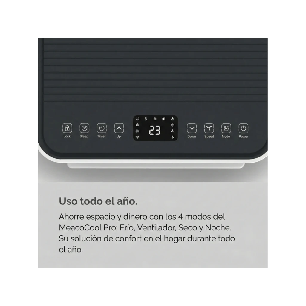 MEACO MC7000RPRO 7000 BTU climatiseur portable blanc avec écran LED, grilles d’aération horizontales, roulettes et contrôle via application mobile - Ítem3