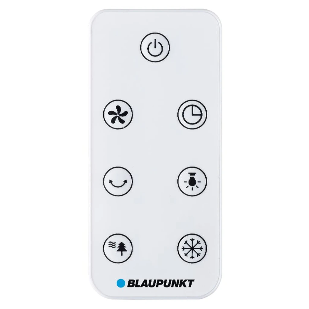 Climatizador evaporativo Blaupunkt BP2024 100W, panel digital frontal, rejilla ajustable, depósito visible, cuerpo blanco compacto con ruedas y 3 velocidades - Ítem1