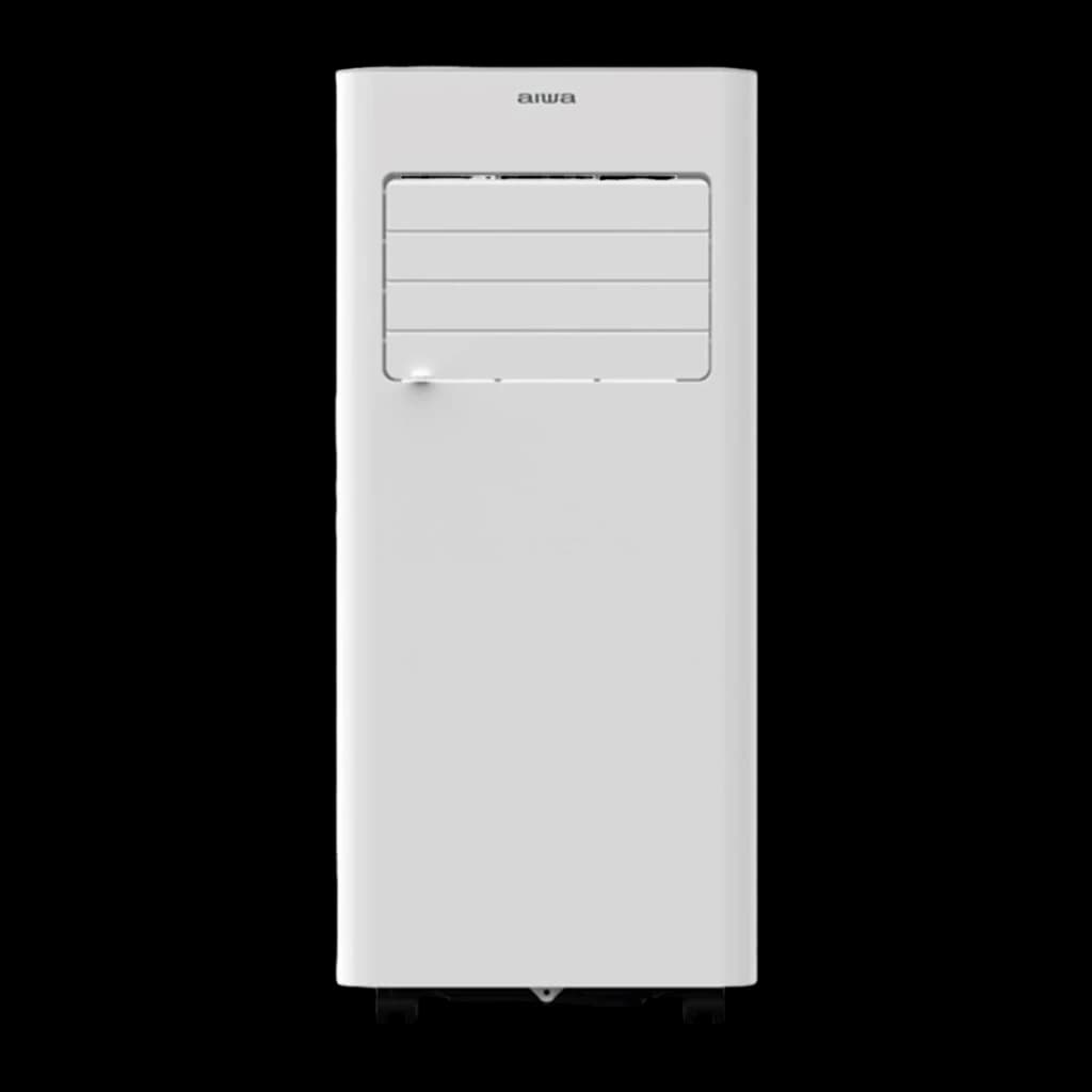 Unité blanche compacte sur roulettes avec volets d’air horizontaux et panneau frontal épuré, composant du Climatiseur portable Aiwa PAC-10000PH Wi‑Fi