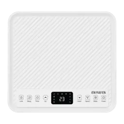 Panneau supérieur blanc du Climatiseur portable Aiwa PAC-10000PH avec écran LED central, commandes tactiles verrouillage sommeil minuteur vitesse mode et