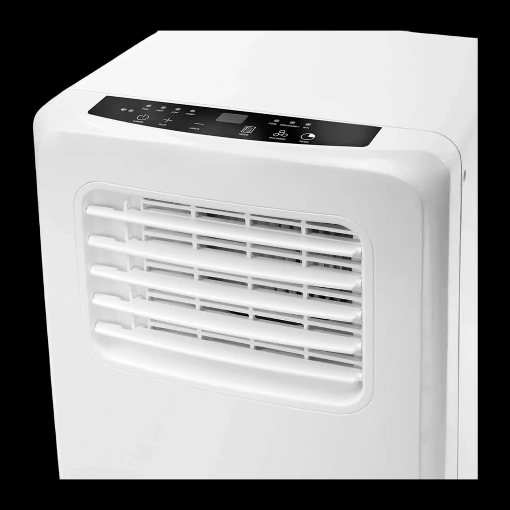 Climatiseur portable TriStar AC-5707 blanc, grille d’air frontale à lamelles, panneau de contrôle noir avec boutons tactiles et voyants LED