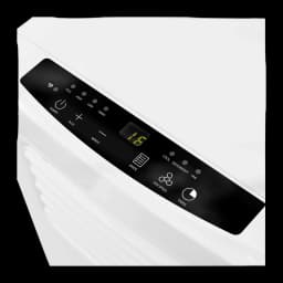 Panneau de commande noir du climatiseur portable TriStar AC-5707 avec écran LED vert, boutons tactiles Wi‑Fi, modes Cool Dry Fan, vitesse, minuterie et