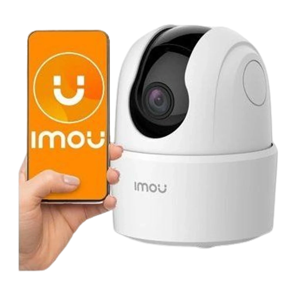 Imou Ranger 2C 3MP 256GB blanco, vista lateral en ángulo: lente en primer plano y cuerpo PT giratorio - Ítem3