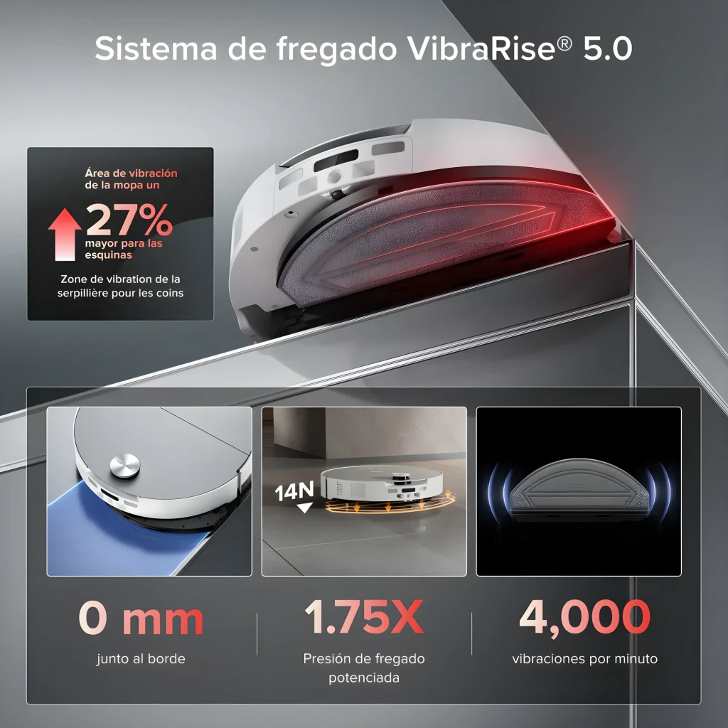 Estação base cinza com design minimalista e robô aspirador Roborock Saros 20X; frente com painel LED e base de doca ampla para recarga e limpeza - Item5