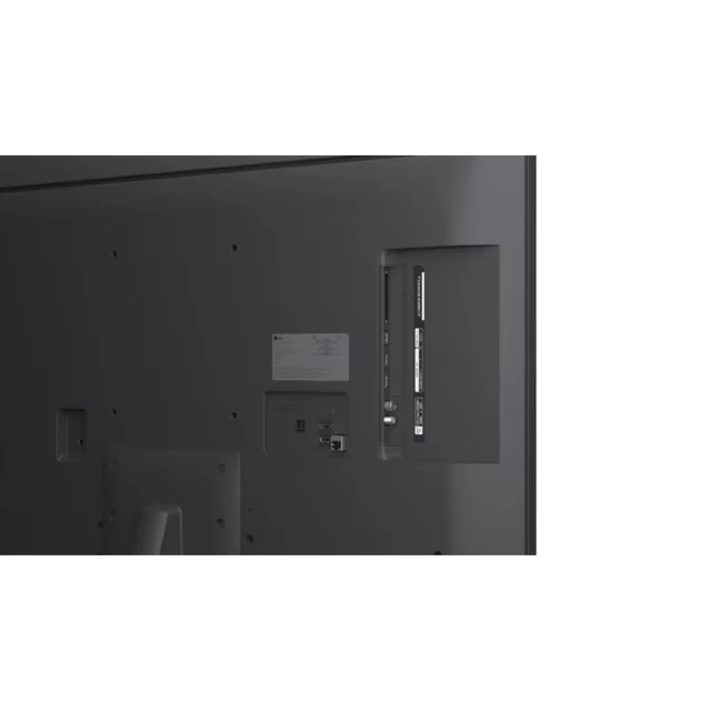 Téléviseur LG NanoCell 43 pouces 4K UHD, écran LED aux couleurs vives, cadre fin noir, pied central courbé, logos AI α7 et webOS 23 visibles - Ítem8