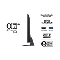 Televisor LG 43NANO82A6B 43 polegadas com design super fino, tela NanoCell 4K, processador α7 Gen8, 3x HDMI 2.0, 2x USB e Wi‑Fi 5 certificado