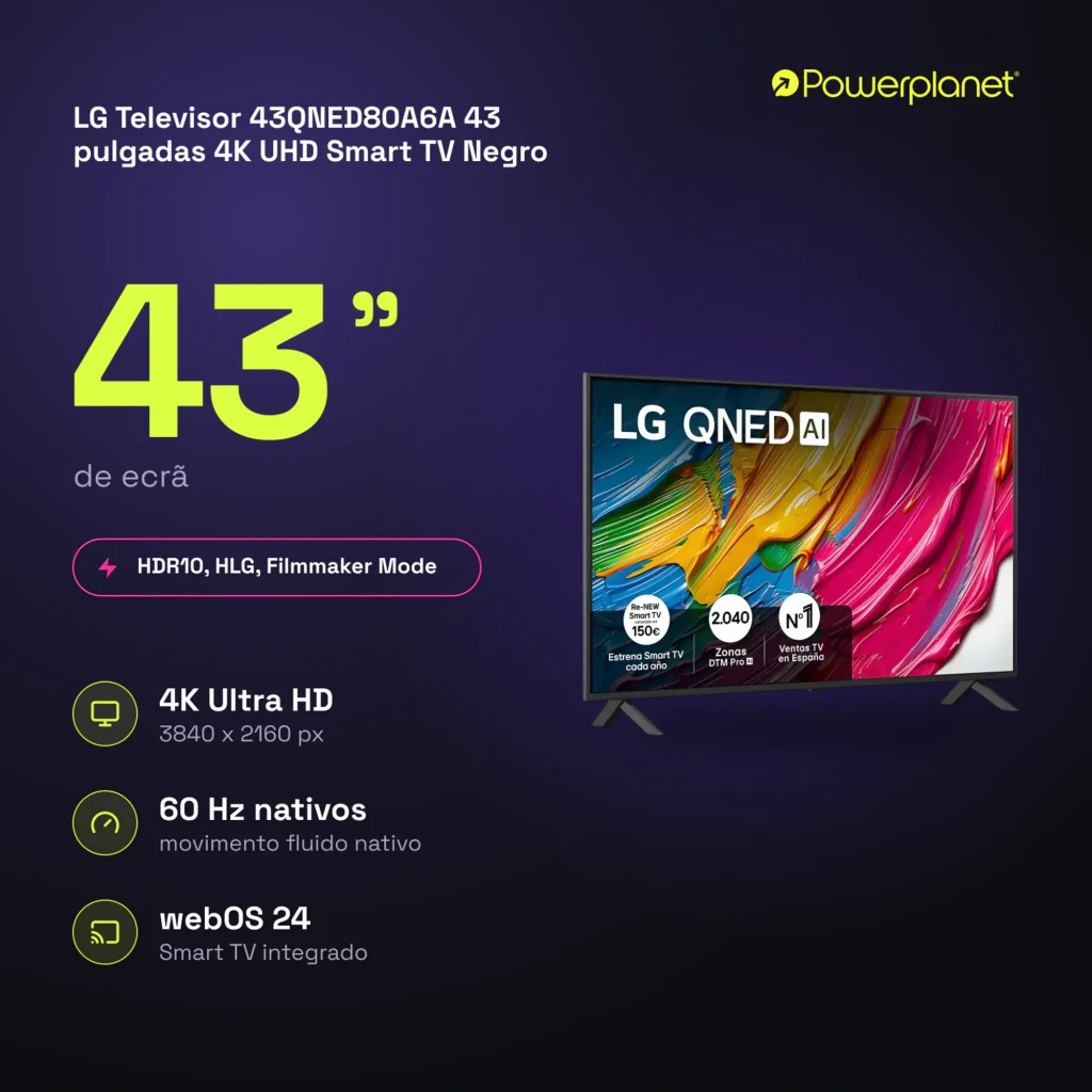 Televisor LG 43QNED80A6A de 43 pulgadas con panel QNED 4K, biseles delgados, peana doble, colores vivos y WebOS 25; frecuencia de actualización 60Hz - Ítem7