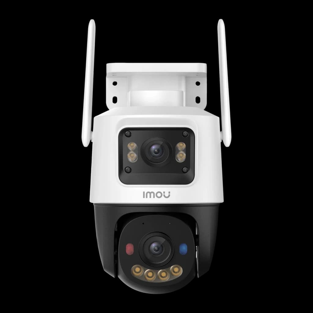 Imou Cruiser Dual 2C 4G 512GB Negro/Blanco, vista frontal: dos módulos de cámara, LEDs y dos antenas