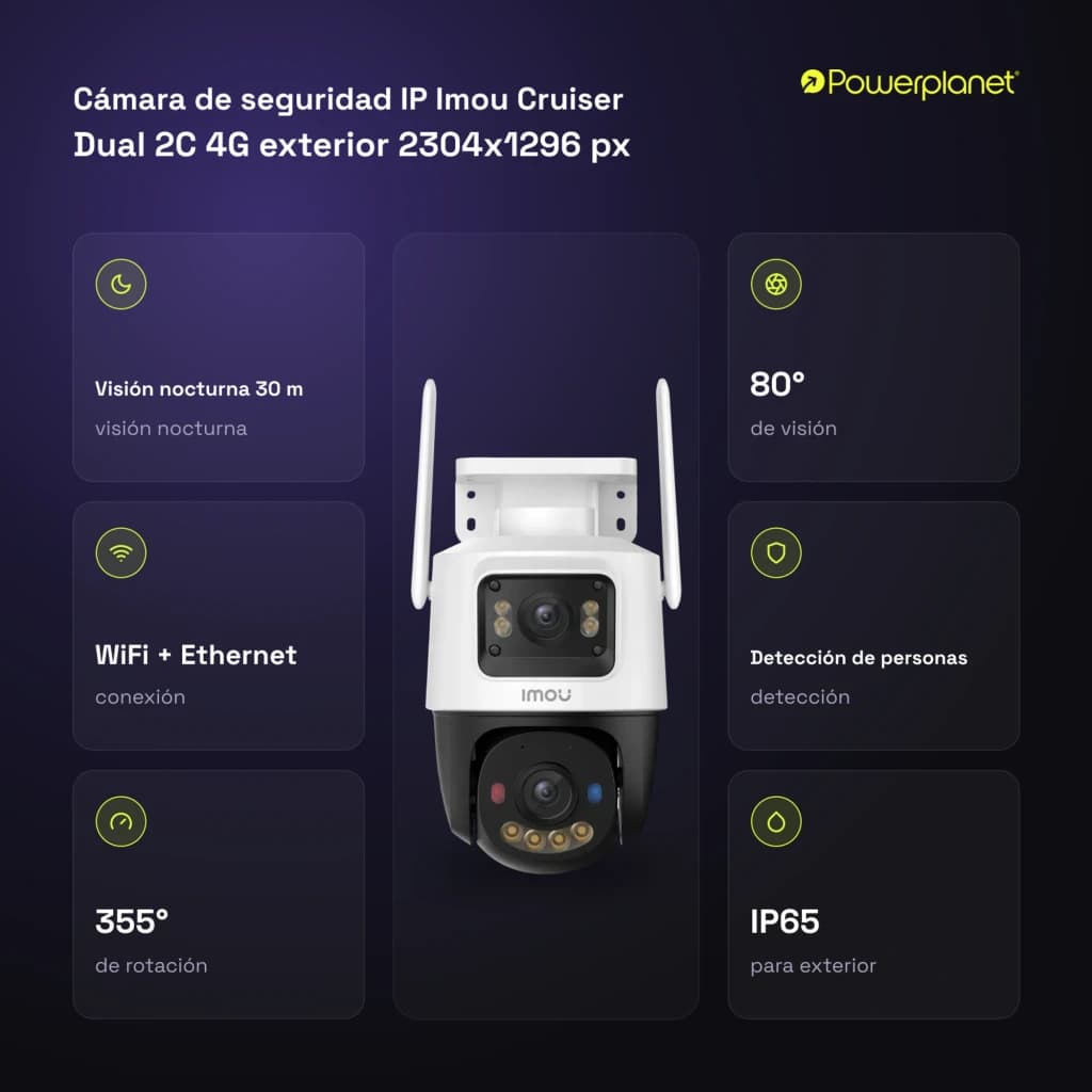 Cámara de seguridad IP Imou Cruiser Dual 2C 4G exterior 2304x1296 px - características