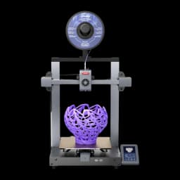Imprimante 3D Longer LK10 FDM avec bobine supérieure, cadre métal noir, écran tactile latéral et grande pièce violette sur plateau chauffant