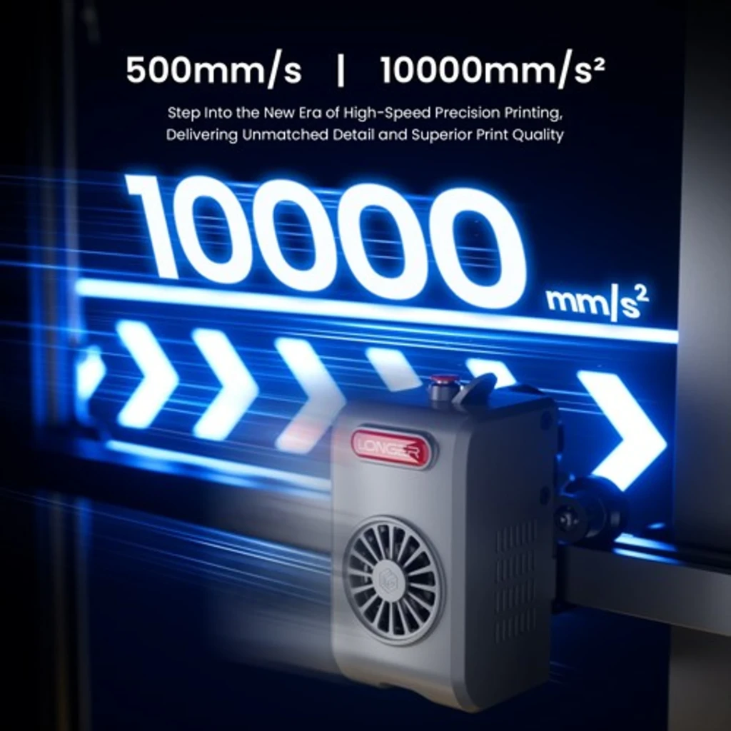 Impresora 3D Longer LK10 FDM con bobina superior, marco metálico, pantalla táctil lateral y pieza púrpura en la base; admite PLA, PETG, ABS, ASA y TPU - Ítem5