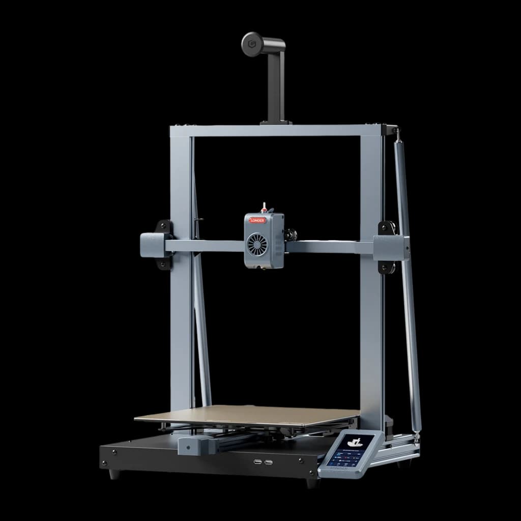Impresora 3D Longer LK10 Plus FDM con marco metálico, extrusor directo con ventilador, gran cama calefactable y pantalla táctil inclinada; admite PLA, PETG,