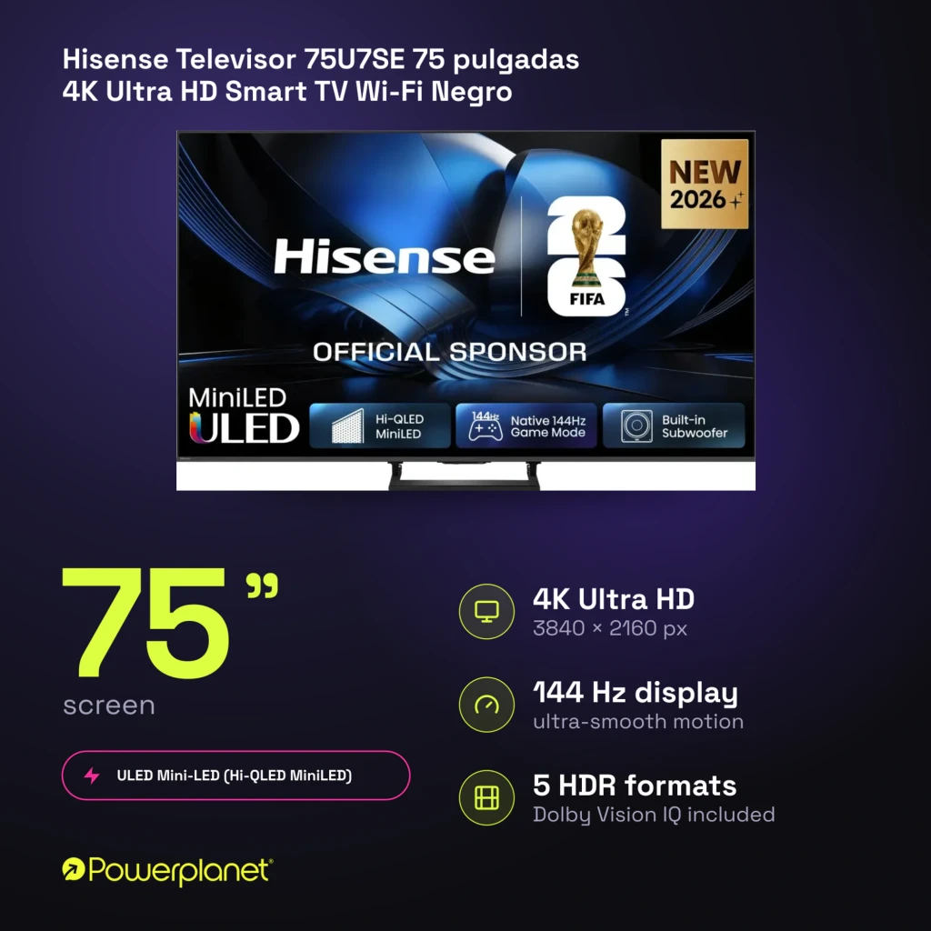 Televisor Hisense 75U7SE 75 polegadas com painel Mini LED ULED, 4K, taxa nativa 144Hz, modo gamer e subwoofer integrado; design fino com moldura estreita - Item7