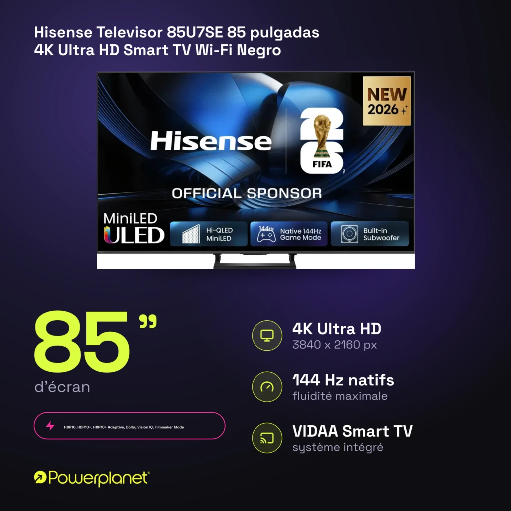 Televisor Hisense 85U7SE 85 polegadas com painel Mini LED ULED, 4K, taxa nativa 144Hz, modo gamer e subwoofer integrado; design fino com moldura estreita - Item7