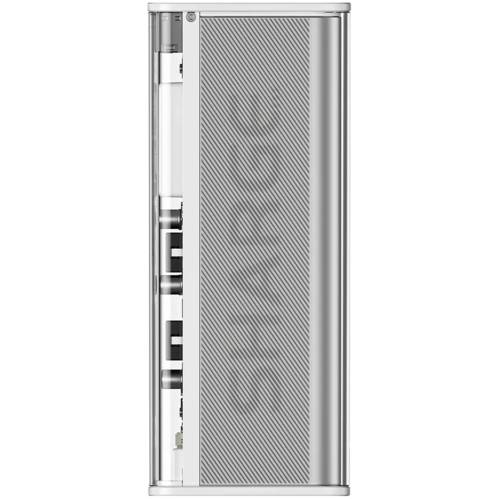 Batterie externe Shargeek 140 argent, boîtier transparent, écran LCD de statut, ports USB C et USB A, design rectangulaire compact et composants visibles - Ítem1