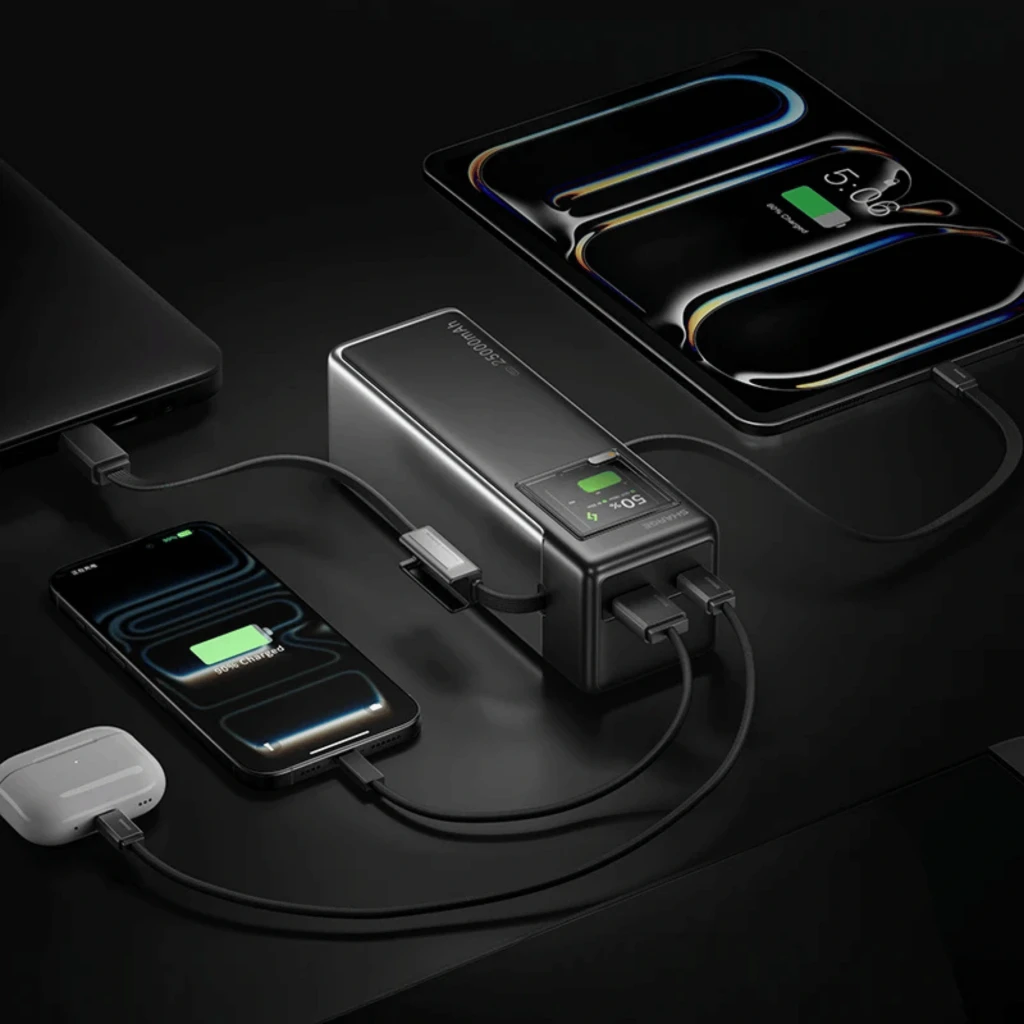 Powerbank SHARGE HyperTower X6 negro con pantalla de estado, carcasa mate, capacidad 25000 mAh, salida 170W PD 3.1 y cables integrados trenzados - Ítem5